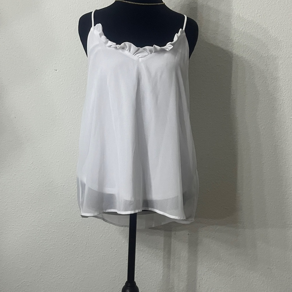 Adrienne White Cami with Ruffle Detail